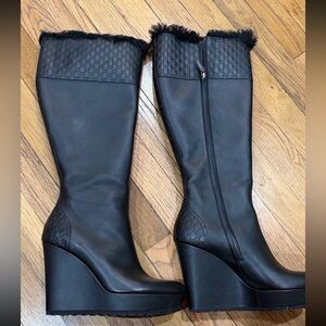 Gucci Black Wedge Boots with Fur Trim Sz 39.5 US 8.5